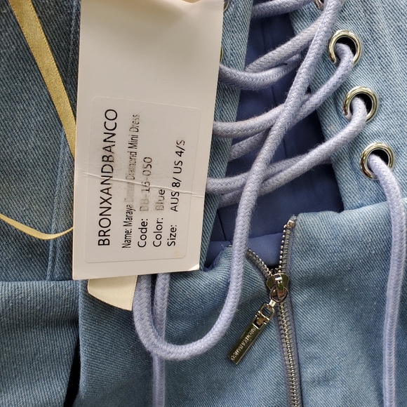 Maraya Denim Diamond Mini Dress in Blue Denim Bronx and Banco Sz 4 SMALL - Picture 11 of 14